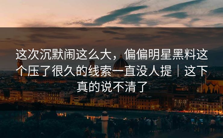 这次沉默闹这么大，偏偏明星黑料这个压了很久的线索一直没人提｜这下真的说不清了